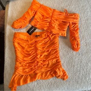 SHEIN Bright Orange Off-Shoulder Top and Skirt